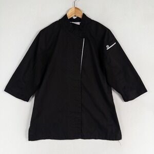 Chef Works Shirt Womens Sz Medium Black Button Up 3/4 Sleeve Professional